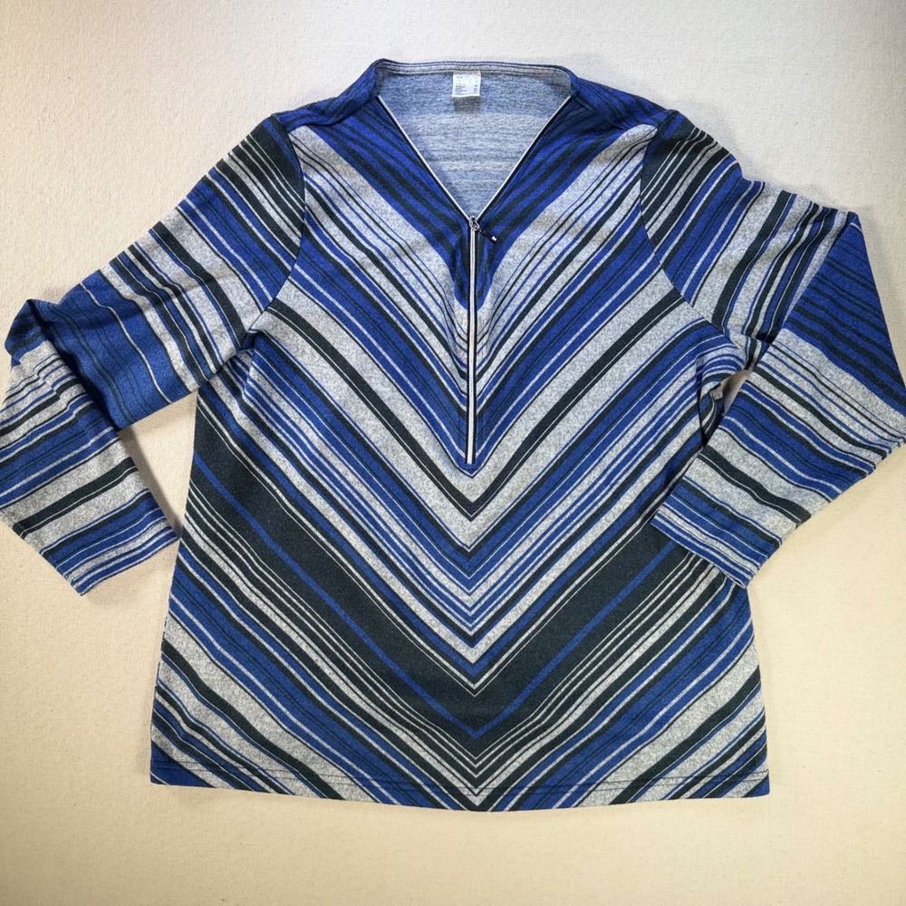 AproductZ Blue Chevron Striped Quarter Zip Pullover Long Sleeve Top Size 12